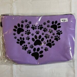 The Pouch Cosmetic Bag Womens OS Purple NWT Heart Paw Print Zipper Travel Pouch